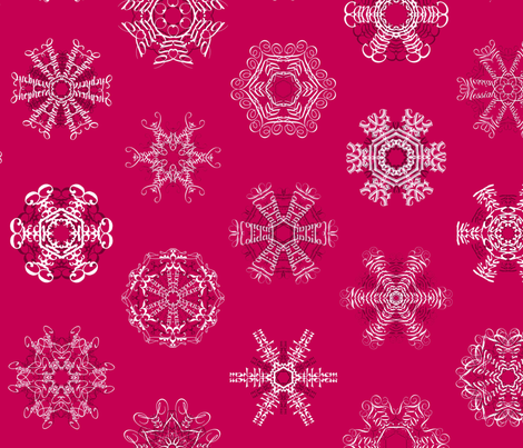 Calligraphic Christmas snowflakes on red fabric by weavingmajor on Spoonflower - custom fabric