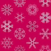 Calligraphic Christmas snowflakes on red