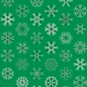 Calligraphic Christmas snowflakes on holly green