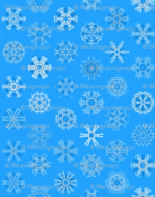 Calligraphic Christmas snowflakes on ice blue