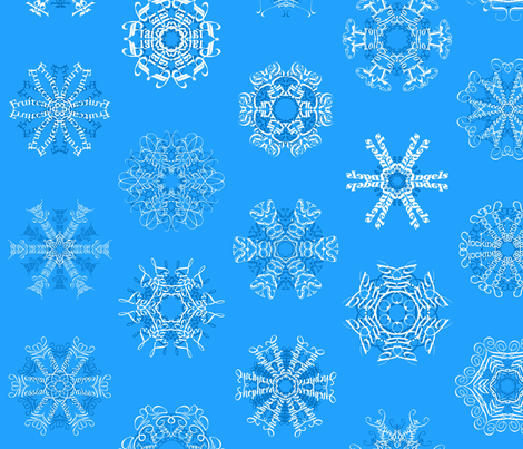 Calligraphic Christmas snowflakes on ice blue fabric by weavingmajor on Spoonflower - custom fabric