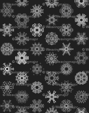 Calligraphic Christmas snowflakes on black