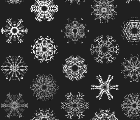 Calligraphic Christmas snowflakes on black fabric by weavingmajor on Spoonflower - custom fabric