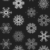 Calligraphic Christmas snowflakes on black