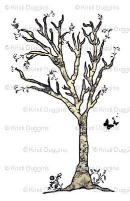 Toile Trees and Butterflies White and Cream