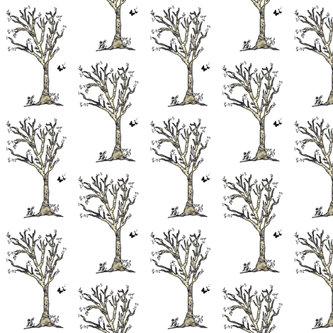 Toile Trees and Butterflies White and Cream fabric by bohobear on Spoonflower - custom fabric