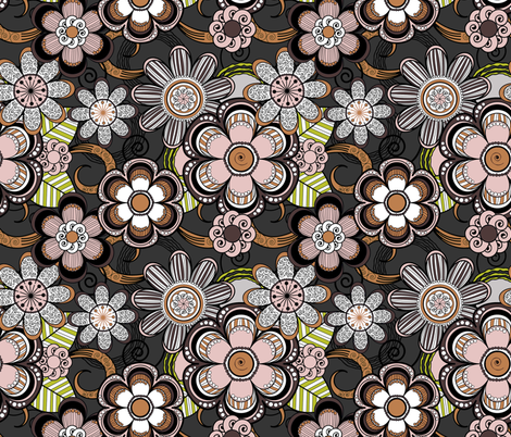 Mehndi Flowers in Dark Background fabric by fridabarlow on Spoonflower - custom fabric