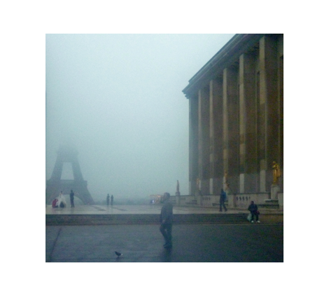 Newly Weds in front of Fogged-in Eiffel Tower - 2