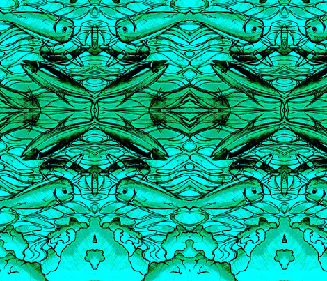 Mahi Opa Ahi Aqua print fabric by waiomaotiki on Spoonflower - custom fabric