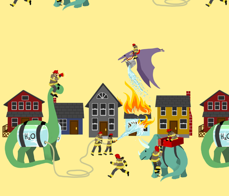 The Dinosaur and Firefighter Brigade fabric by ninniku on Spoonflower - custom fabric