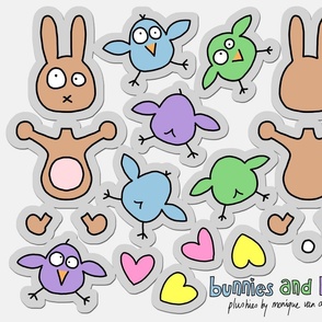 plushie bunnies and birds