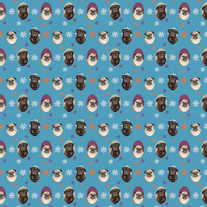 pugs n flowers blue