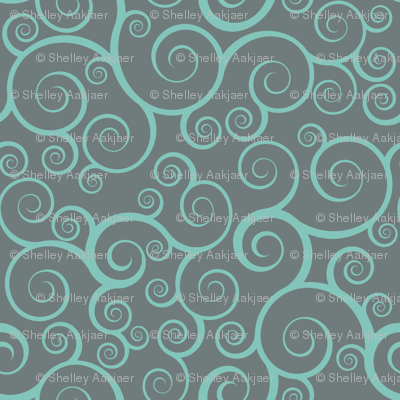 Fancy Swirls - Teal on Grey