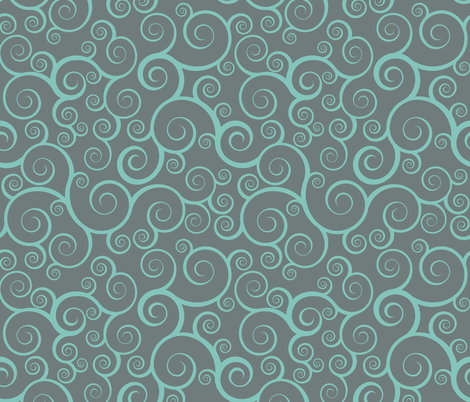 Fancy Swirls - Teal on Grey fabric by shelleymade on Spoonflower - custom fabric