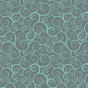 Fancy Swirls - Teal on Grey