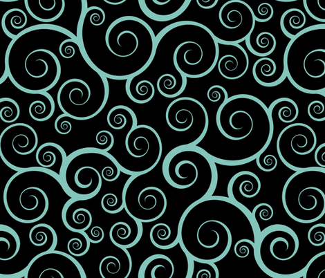 Fancy Swirls - Teal on Black