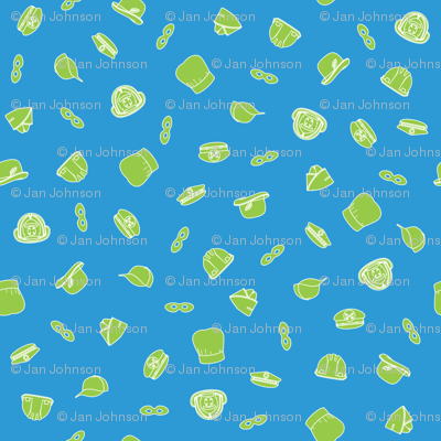 Hero Hats and Masks Scatter - green on blue
