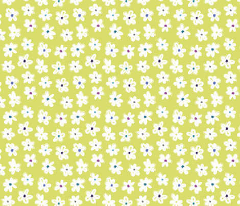 Scribble Flowers Lime fabric by rosiesimons on Spoonflower - custom fabric