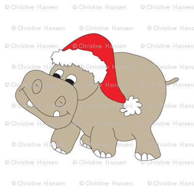 Christmas Hippo White Background