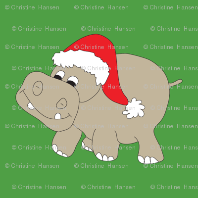 Christmas Hippos on Green