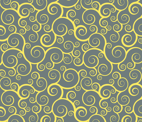 Fancy Swirls - Yellow on Grey