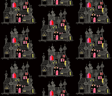 Villages black fabric by randomarticle on Spoonflower - custom fabric