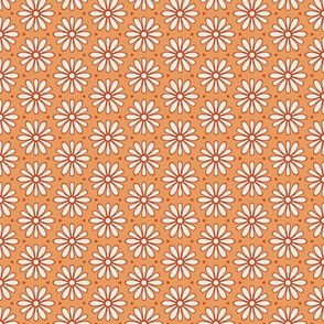 Cream and Rust Daisies on Dark Yellow/Orange