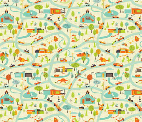 Hero-saurus Town fabric by jennartdesigns on Spoonflower - custom fabric