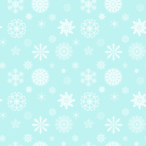 Snowflakes on aqua fabric by karenharveycox on Spoonflower - custom fabric