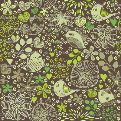 Vector doodle birds and flowers
