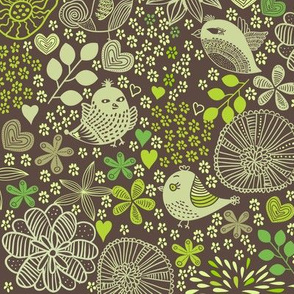 Vector doodle birds and flowers