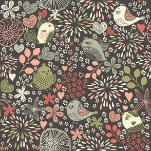 birds in flowers at night
