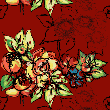 flowers & ink in red fabric by rcm-designs on Spoonflower - custom fabric