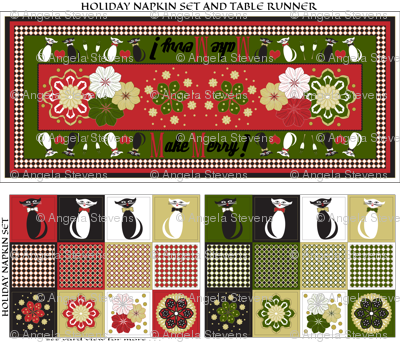 Christmas Cat Napkins & Table Runner 