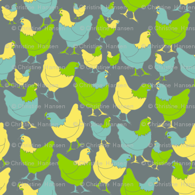 Scattered Hens on Grey