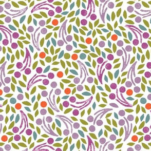 Leaves and Sprigs Scatter Stamp Repeat - bright colorway