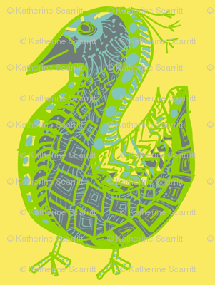 Pattern Bird, gray on yellow
