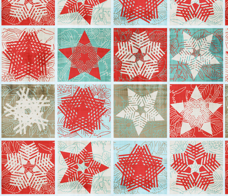 Starflakes - Pointsetta-Ice-Linen fabric by owlandchickadee on Spoonflower - custom fabric