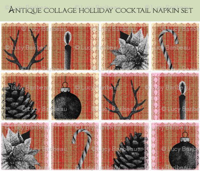 Antique collage holliday cocktail napkin set
