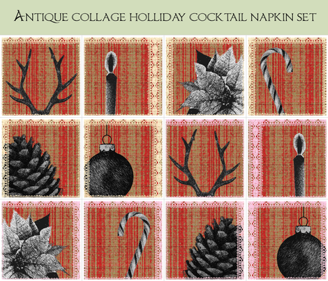 Antique collage holliday cocktail napkin set fabric by fantazya on Spoonflower - custom fabric