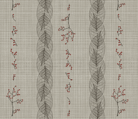leaf and berry stripe on linen fabric by glindabunny on Spoonflower - custom fabric