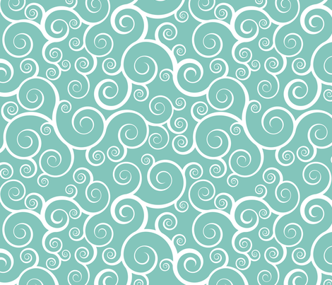 Fancy Swirls - White on Teal