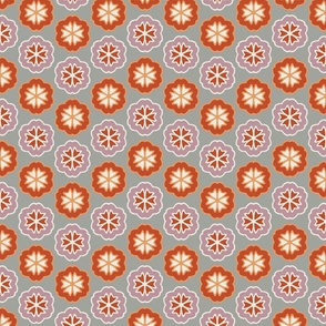 Flower Chevron Dark Orange and Mauve on Gray