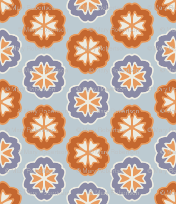 Flower Chevron Dark Orange and Dark Blue on Light Blue