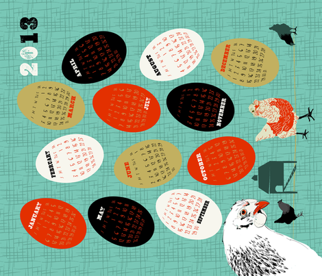 2013_Calendar_Retro_Chicks fabric by dusty_pony_design on Spoonflower - custom fabric