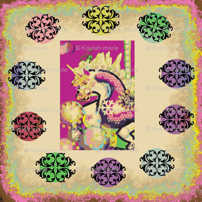 FANTASY CAROUSEL UNICORN PNKGOLD GEOFLORAL