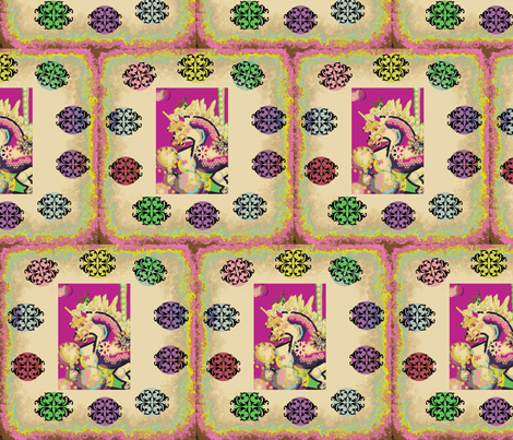 FANTASY CAROUSEL UNICORN PNKGOLD GEOFLORAL fabric by kaylah-marie on Spoonflower - custom fabric