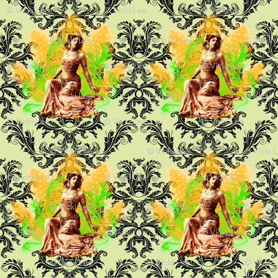 Damask Matahari on Light Sage