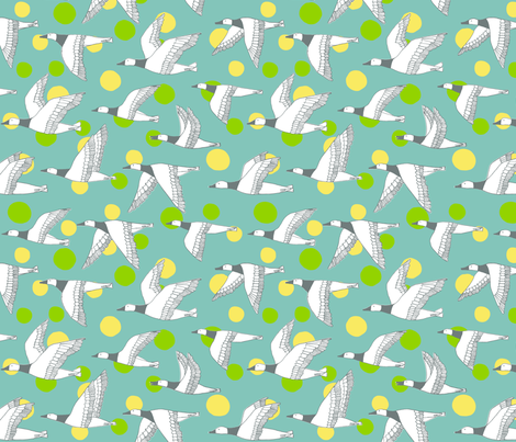 migratory birds - grey, light teal, apple green, pale yellow fabric by gingerme on Spoonflower - custom fabric