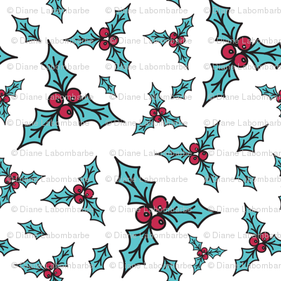 Retro Style Holly & Berries Christmas Pattern